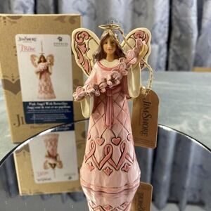 Jim Shore Heartwood Creek Pink Angel With Butterflies Ornament 6008101 The Rose